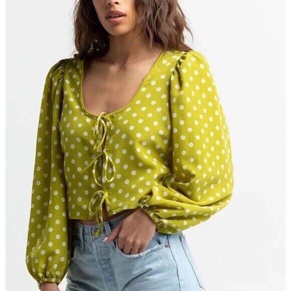 Levi’s Embry Tie Front Green Floral Daisy Lightweight Boho Top Womens Size XL‎ - Picture 1 of 14